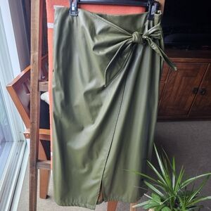 Chic Olive Pencil Skirt with Tie Detail